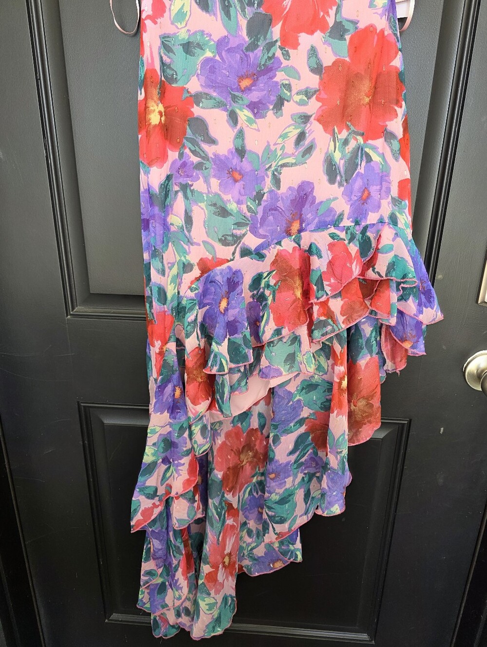NWT City Studio Floral High Low Ruffle Dress Medium Pink Purple Party Prom Midi - Picture 4 of 8